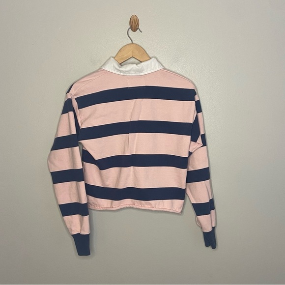 Abercrombie & Fitch Pink Navy Striped Rugby Cloth Cropped Y2K Shirt - Picture 5 of 9